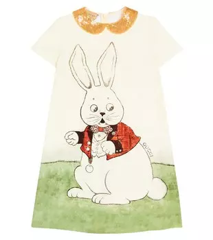 Платье из кади с принтом Gucci Kids, мультиколор