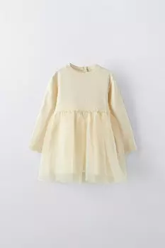 Платье из комбинированного тюля ZARA, экрю