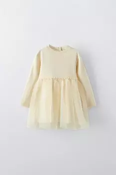 Платье из комбинированного тюля ZARA, экрю
