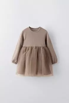 Платье из комбинированного тюля ZARA, цвет chocolate