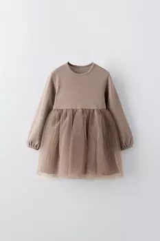 Платье из комбинированного тюля ZARA, цвет chocolate
