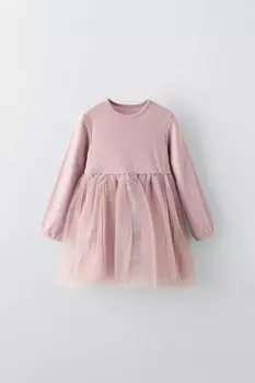 Платье из комбинированного тюля ZARA, розовый