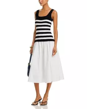 Платье из комбинированных материалов в полоску - эксклюзив AQUA, белый