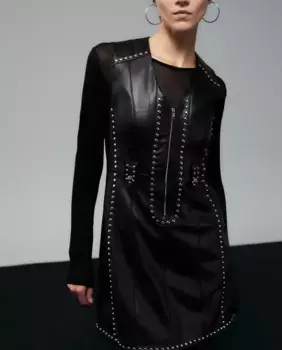 Платье из кожзаменителя с заклепками Sfera, черный