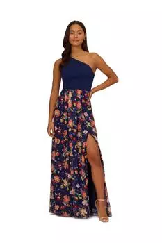 Платье из креп-шифона Adrianna Papell, темно-синий