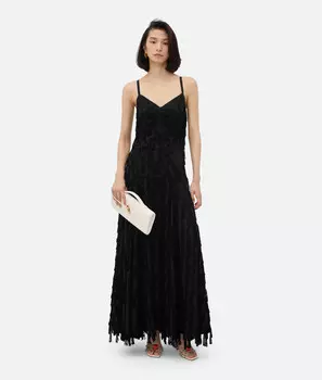 Платье из крепа филь-купе с бахромой Bottega Veneta, черный