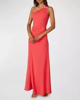 Платье из крепа на одно плечо, украшенное кристаллами Shoshanna, цвет Coral Pink