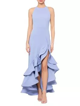 Платье из крепа с аквалангом с многоярусными рюшами Betsy & Adam, цвет Sky Blue