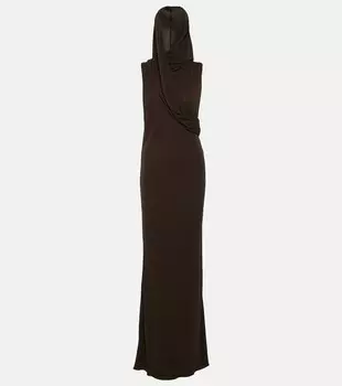 Платье из крепа с капюшоном и вырезами SAINT LAURENT, коричневый