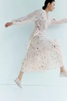 Платье из крепа с поясом H&M, розовый