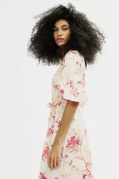 Платье из крепа с поясом H&M, бежевый