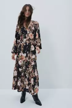 Платье из крепа с поясом H&M, черный