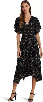 Платье из крепа с развевающимися рукавами с геопринтом LAUREN Ralph Lauren, цвет Black/Tan