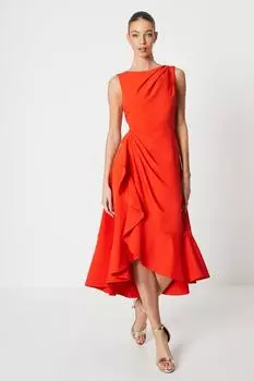 Платье из крепа с рюшами и низкой спинкой Coast, оранжевый