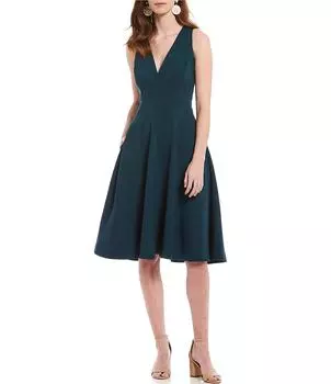 Платье из крепа с V-образным вырезом и без рукавов Population Catalina Dress the Population, зеленый