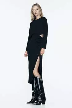 Платье из крепа с вырезами ZARA, черный