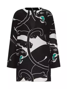 Платье из крепдешина с изображением пантеры Valentino Garavani, черный