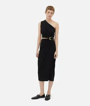 Платье из крепового вискозного джерси Bottega Veneta, черный