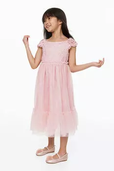 Платье из кружева и тюля H&M, розовый