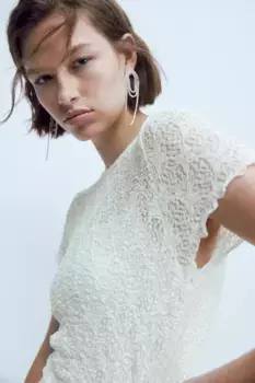 Платье из кружевного трикотажа H&M, бежевый