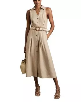 Платье из льна Annie с поясом REISS, коричневый/бежевый