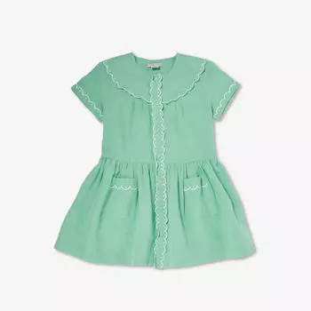 Платье из льна и хлопка с фестонами, 8 лет Stella Mccartney, синий