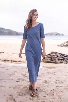 Платье из льна и хлопка с пуговицами сзади Celtic & Co., синий