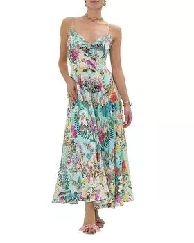 Платье из льна с завязками спереди и цветочным принтом Camilla, мультиколор