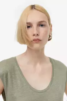 Платье из льняного джерси H&M, зеленый