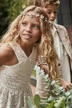 Платье из льняной смеси для детей Mayoral, бежевый