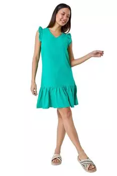 Платье из льняной смеси с оборками Roman, зеленый