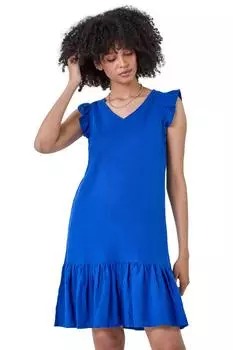 Платье из льняной смеси с оборками Roman, синий