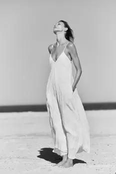 Платье из льняной смеси ZARA, экрю