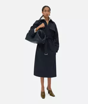 Платье из легкого хлопкового фриза Bottega Veneta, темно-синий/черный