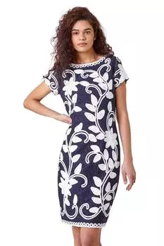 Платье из ленточки с цветочным контрастом Roman, синий