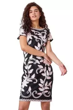 Платье из ленточки с цветочным контрастом Roman, черный