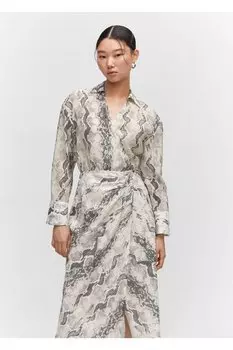 Платье из лиоцелла со змеиным узором Mango, белый