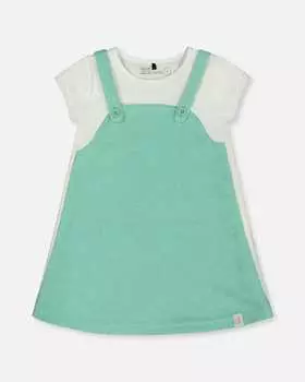 Платье из махровой ткани бирюзового и кремового цвета Deux par Deux