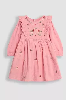 Платье из марли с вышитыми воланами «Робин» Jojo Maman Bb, розовый