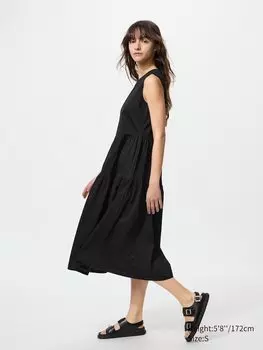 Платье из мерсеризованного хлопка без рукавов Uniqlo, черный