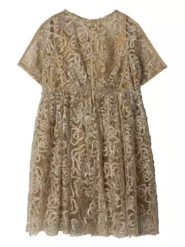 Платье из металлического тюля Burberry Kids, нейтральный цвет