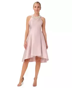 Платье из микадо с бисерной отделкой на горловине Adrianna Papell, коричневый/бежевый