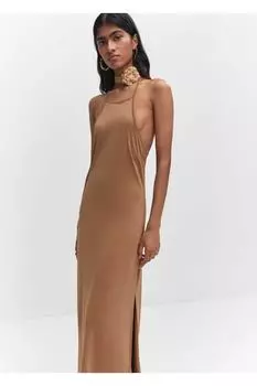 Платье из модала с воротником-бретелькой Mango, коричневый