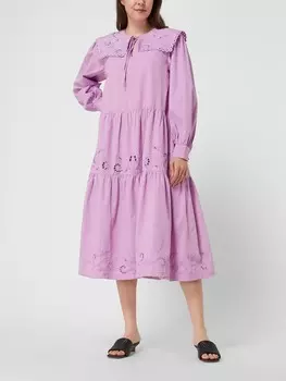 Платье из натурального хлопка с ажурным кружевом, модель "Ванесса" Selected Femme, фиолетовый
