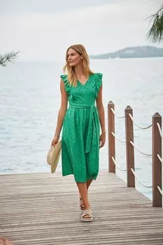 Платье из нефритового хлопка с вышивкой Crew Clothing Company, зеленый