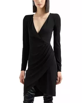 Платье из непрозрачного крепа с запахом Emporio Armani, черный