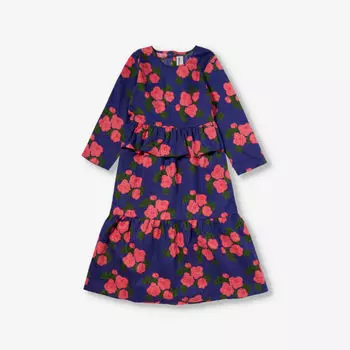 Платье из органического хлопка с принтом роз и оборками, 1,5–11 лет Mini Rodini, синий