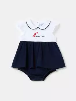 Платье из органического хлопка с вышивкой Fagottino, цвет white/blue