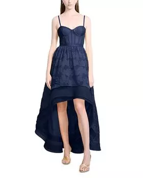 Платье из органзы и тюля с асимметричным подолом BCBGMAXAZRIA, синий