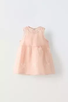 Платье из органзы с бантами ZARA, розовый